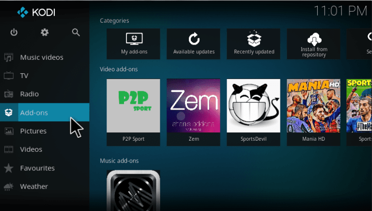 kodi addons and what they include